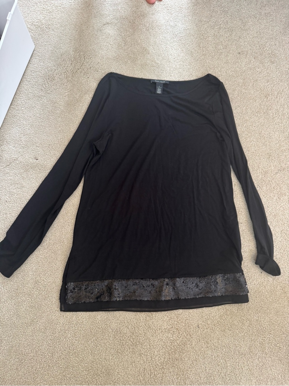 2/$8 SHIRTS 👚 SALE | White House Black Market Black Long-Sleeve Top with Sequin